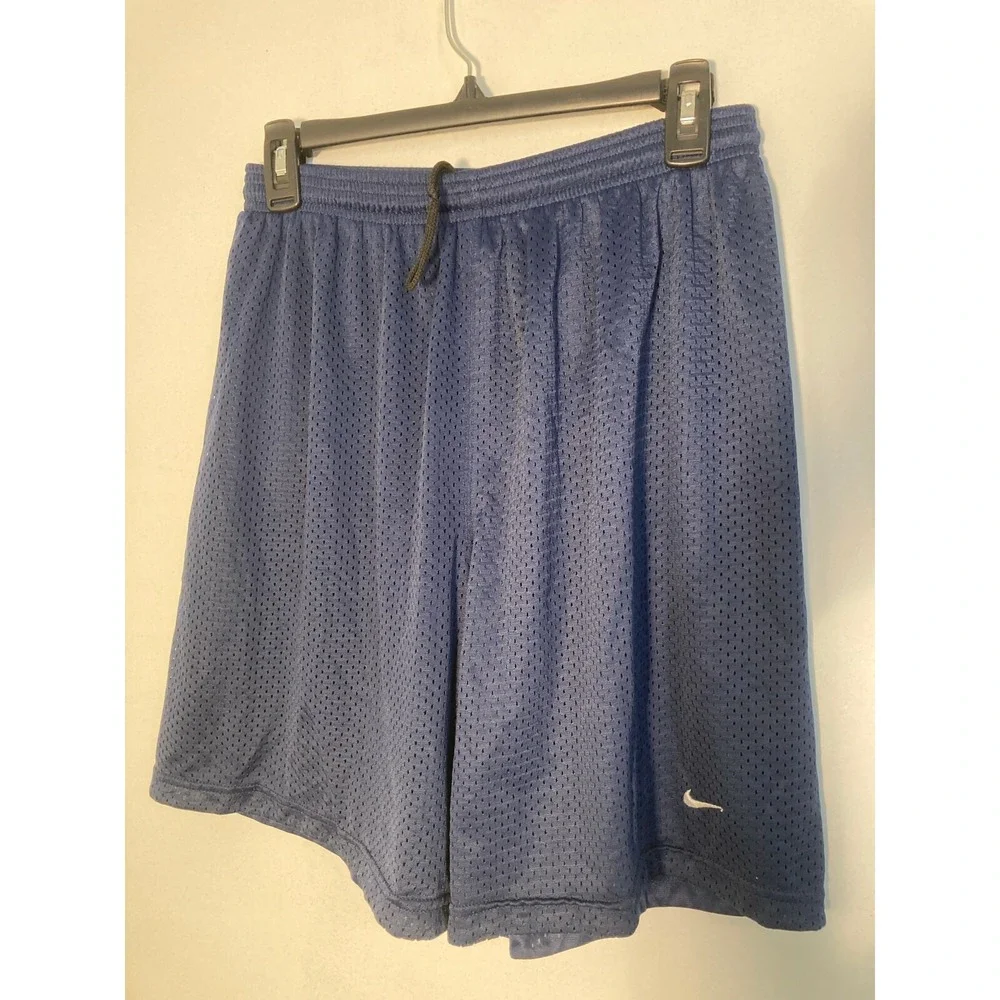 Vintage Nike Youth Shorts Large (12-14) Navy Blue Nylon Mesh Trunks #2105